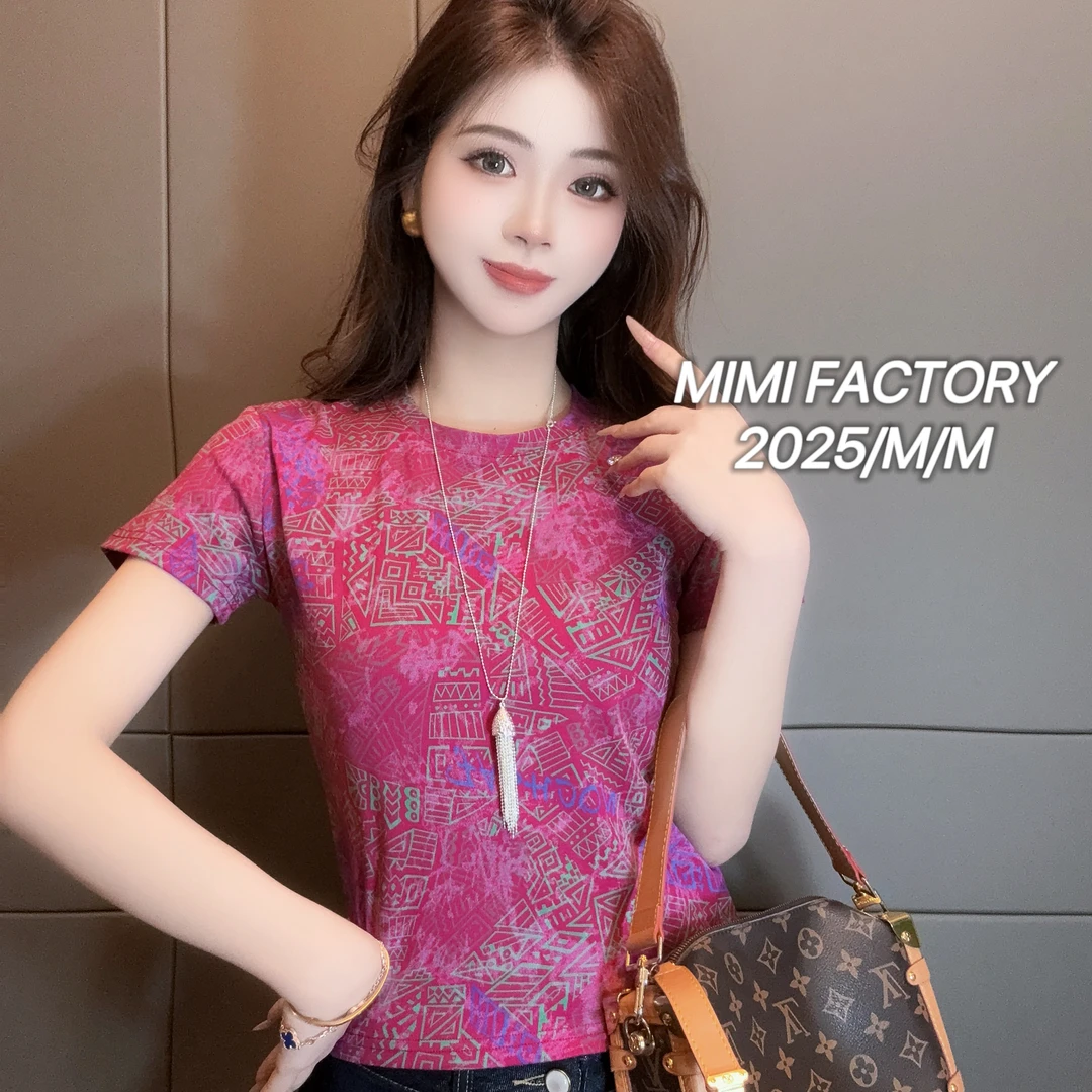 2025新款短袖 欧货重工扎染 短袖T恤女修身显瘦上衣4998#