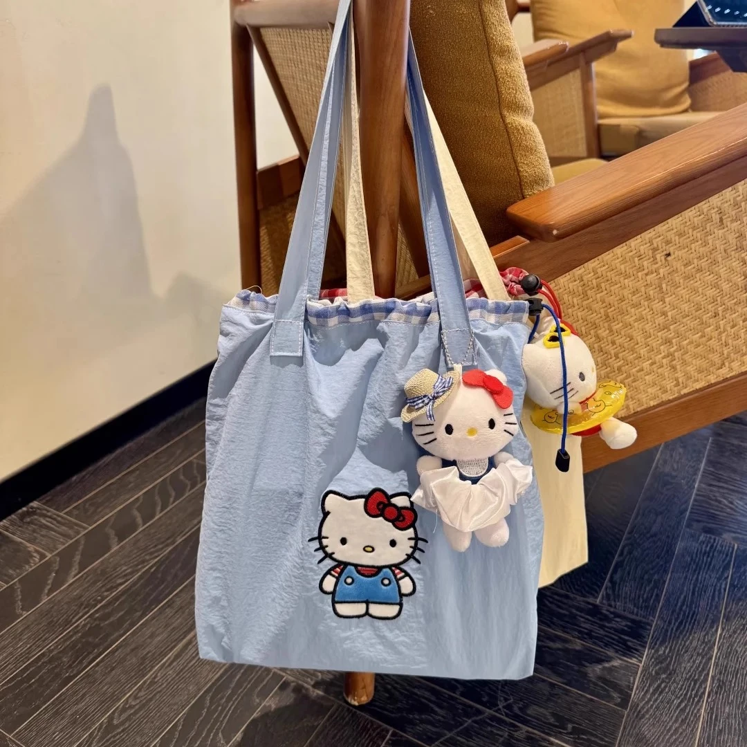 日本DXKitty奶蓝帆布包新款大容量轻便高颜值蓝黄托特包百搭手提