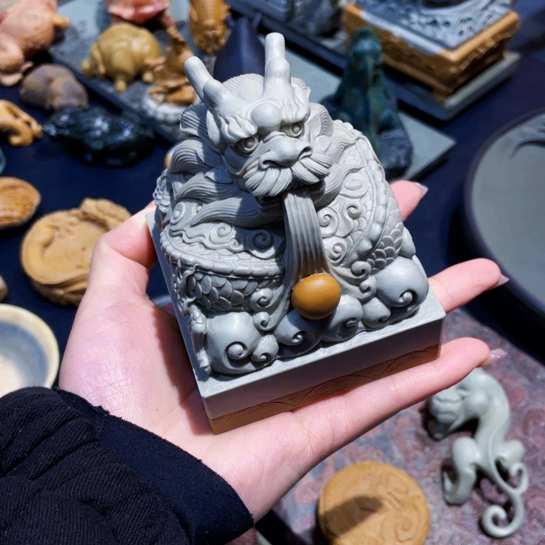 龙吐珠印章摆件手工