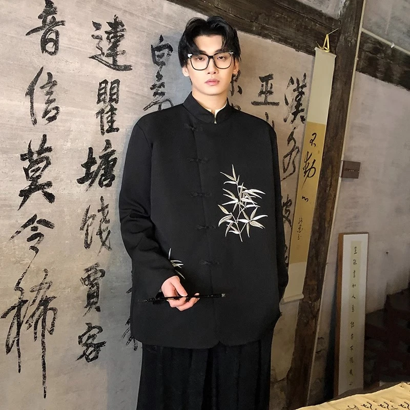 复古文艺 中国风刺绣竹叶唐装外套男 新中式穿搭 国潮 盘扣上衣