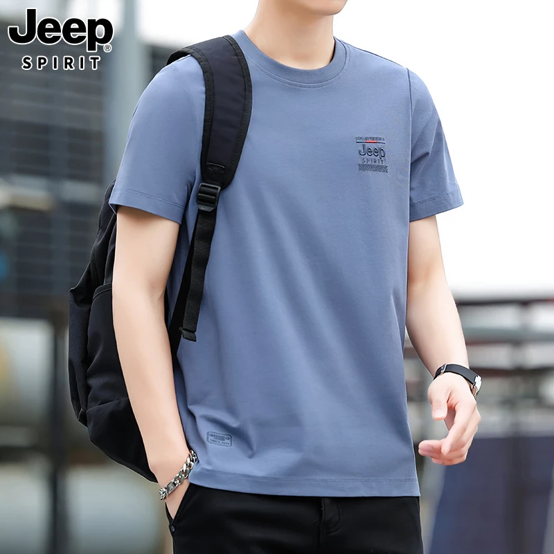 JEEP吉普夏季短袖T恤男士刺绣宽松版圆领薄款速干半袖体恤衫潮流