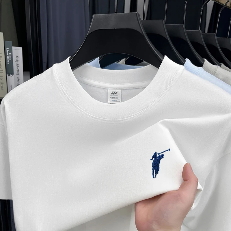 罗蒙100%纯棉男士圆领短袖T恤潮流刺绣小马标休闲时尚百搭汗衫男