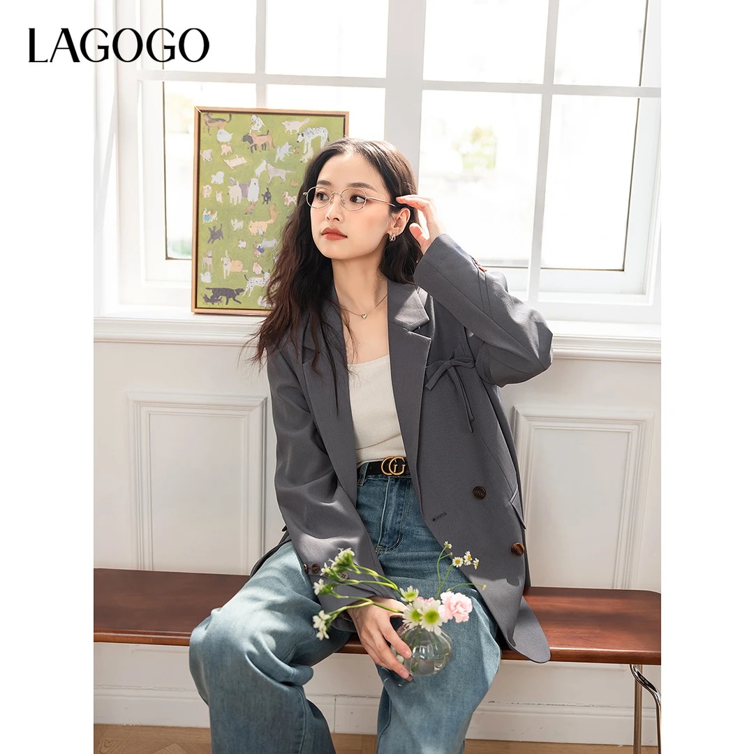 【晚晚专属】lagogo2025新款格雷系蝴蝶结西装通勤外套女OAWW731G04
