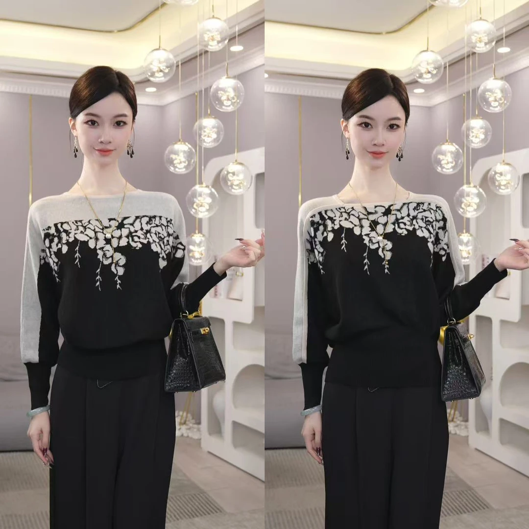 2025年秋冬新款【ZM-965JR】含醋酸丝羊毛黑白色两穿针织毛衣上衣女