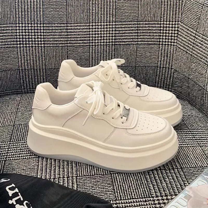 真皮圆头小白鞋女2025春夏女鞋运动颜色厚底板鞋一位厚底潮流