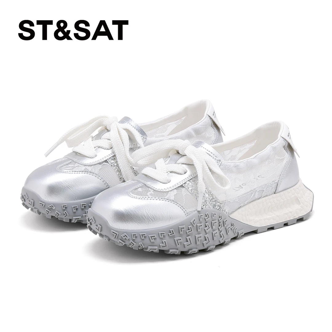 星期六蕾丝网面透气浅口芭蕾鞋女2025年秋季新款舒适厚底德训鞋女