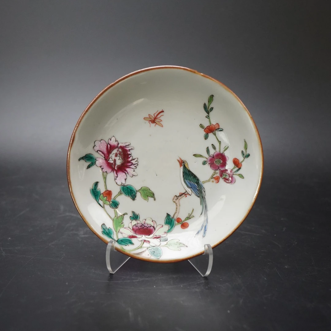 Lot.25070595清康熙外紫金内粉彩花鸟纹碟 直径：约11.9cm