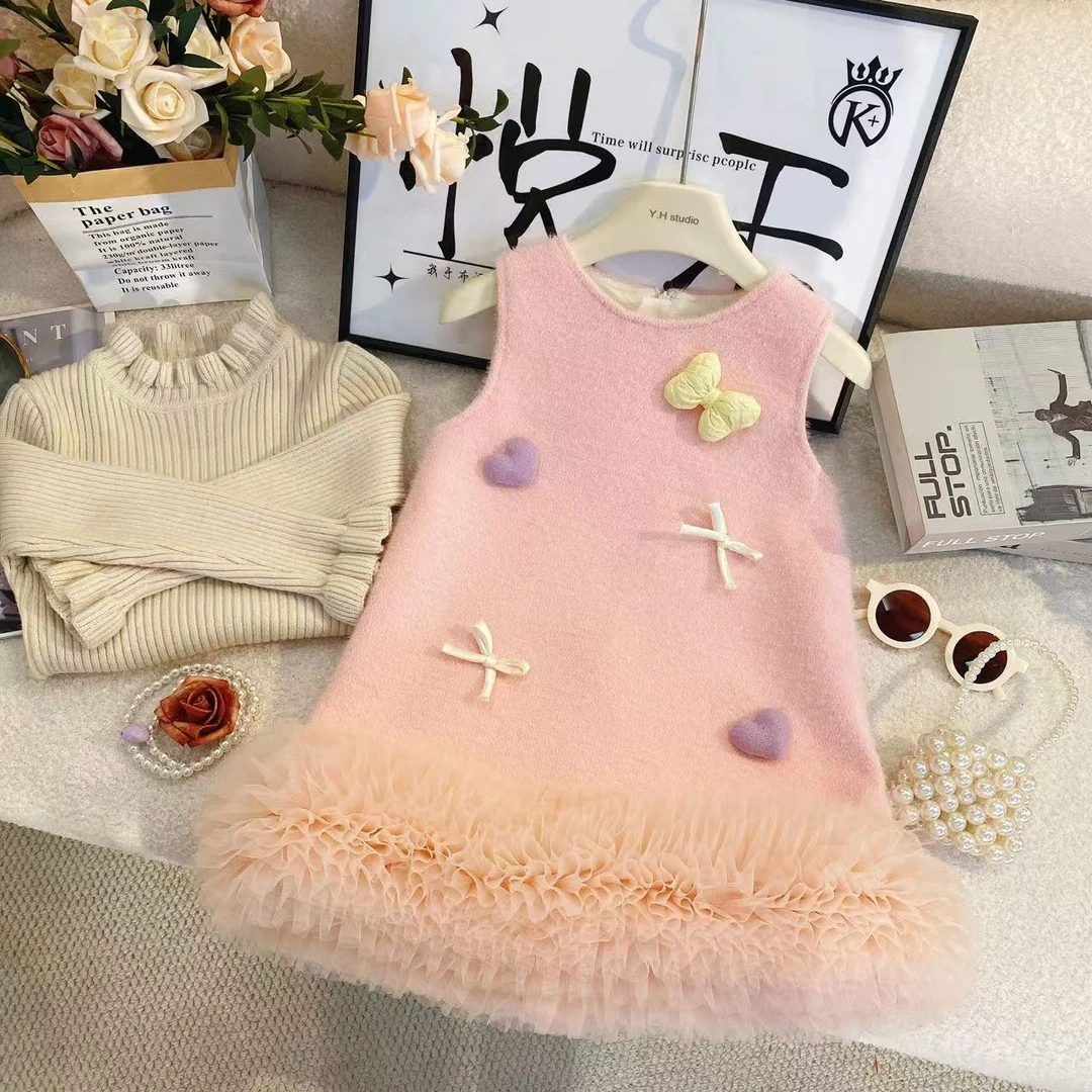 YH【粉色泡泡】2025冬季新款乖宝背心裙加绒时尚连衣裙套装6287