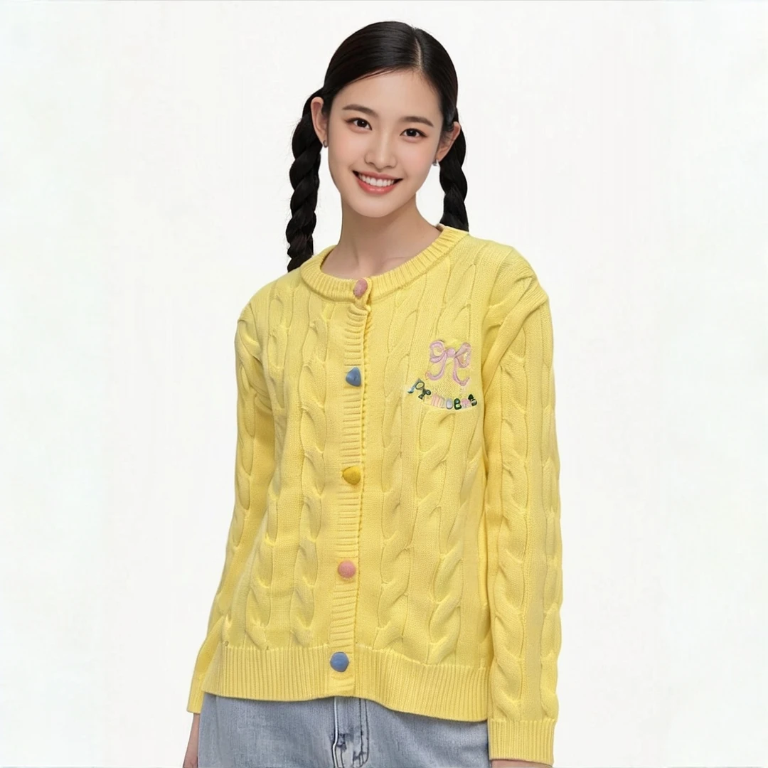 2025女童毛衣针织衫秋冬甜美在逃公主风纯色显瘦软糯气质百搭开衫