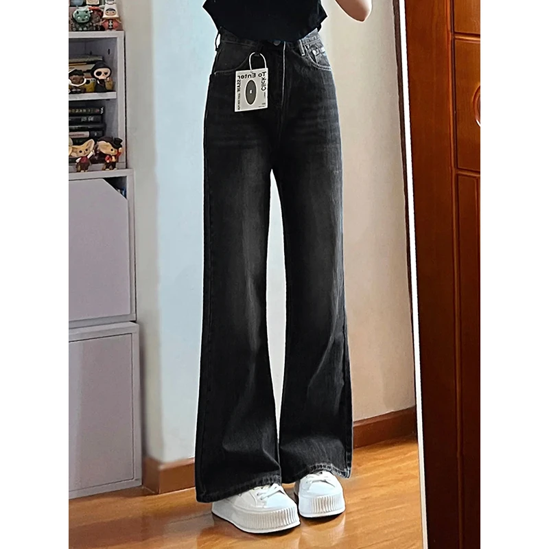 微喇叭阔腿牛仔裤女2025新款春秋季高腰显瘦宽松直筒大码胖mm裤子
