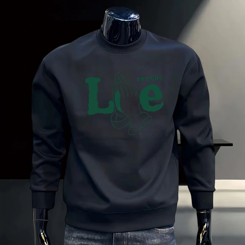 2025新款春秋美式休闲男士卫衣宽松百搭印花秋冬长袖圆领打底上衣