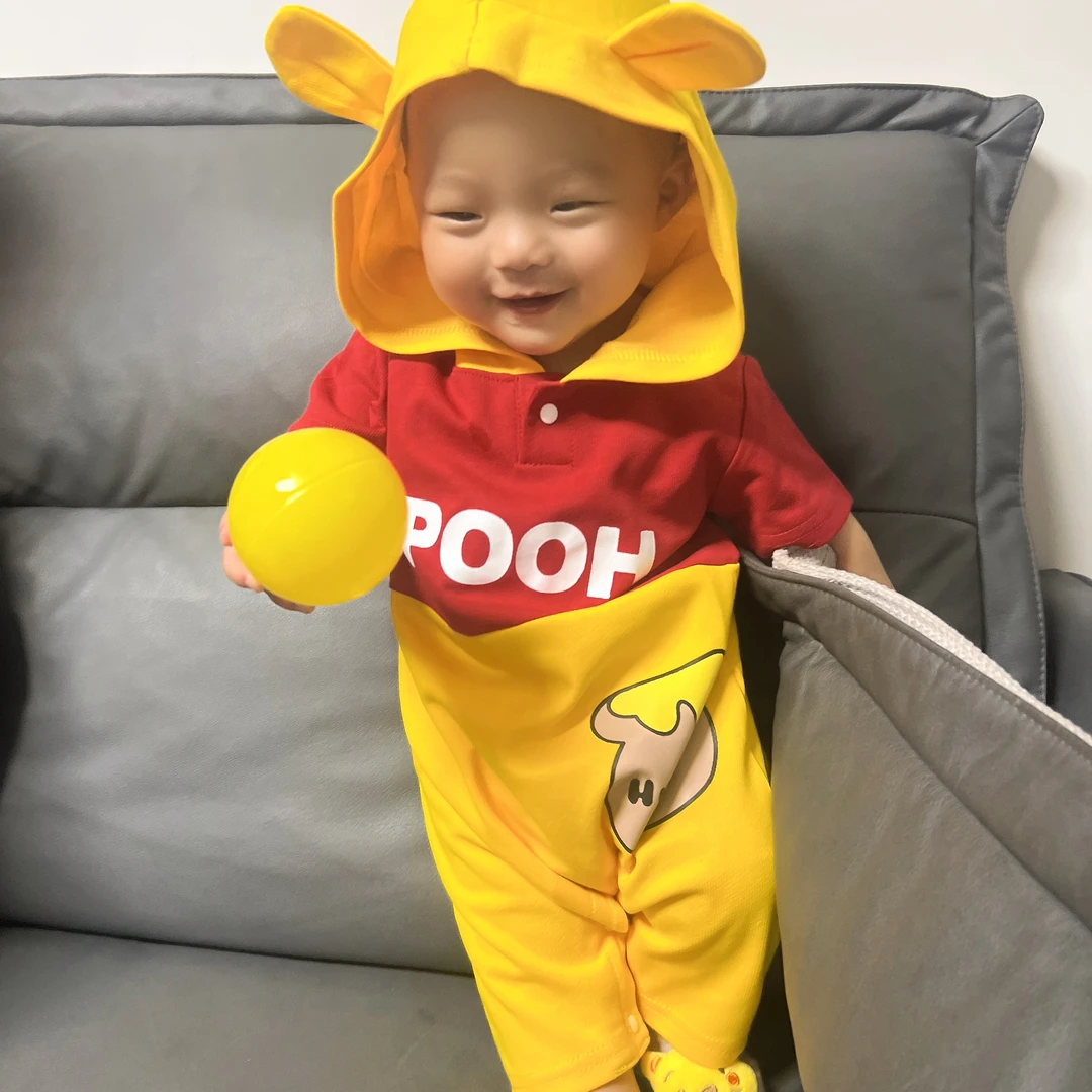 时尚连帽宽松潮流刺绣印花圆领爬服连体卡通网红碎花