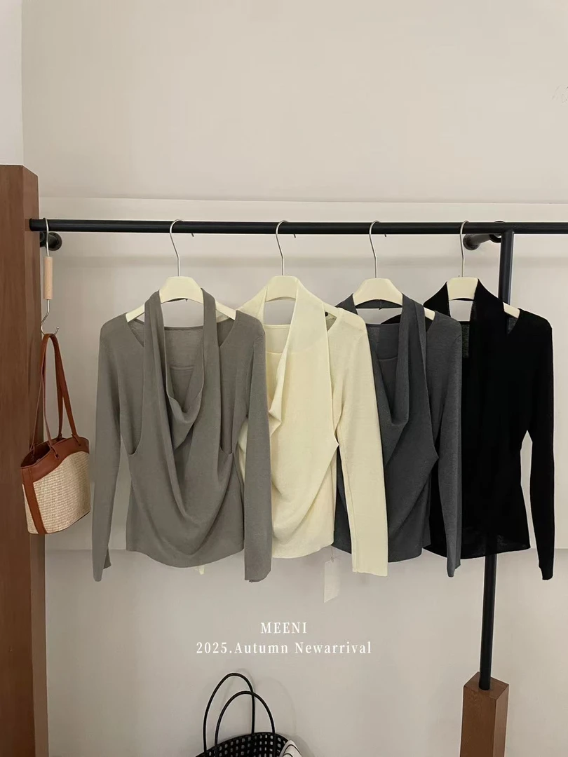 米满满-MEENI（1065#）设计感荡领挂脖上衣 kc