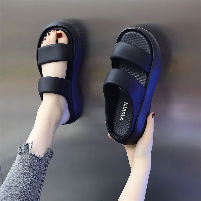 拖鞋女外穿夏2025年新款时尚厚底一字拖露趾防滑软底夏季沙滩凉拖