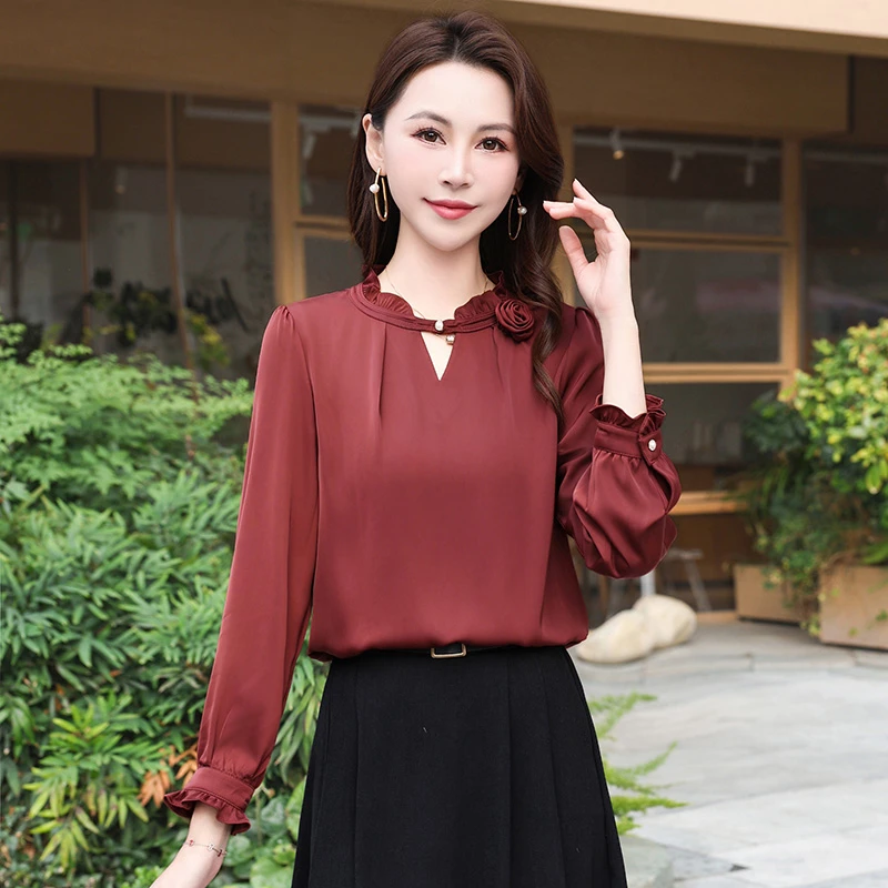 气质衬衫衬衣女长袖洋气时尚小衫雪纺衫春秋显瘦百搭春季宽松遮肚