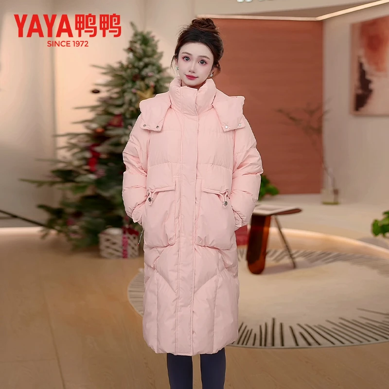 YAYA/鸭鸭羽绒服女士中长款休闲加厚连帽保暖冬季外套YE3B609375D