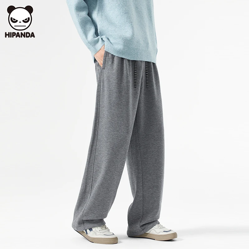 Hi Panda秋冬季保暖加厚针织休闲裤潮男时尚百搭长裤街头风直筒裤