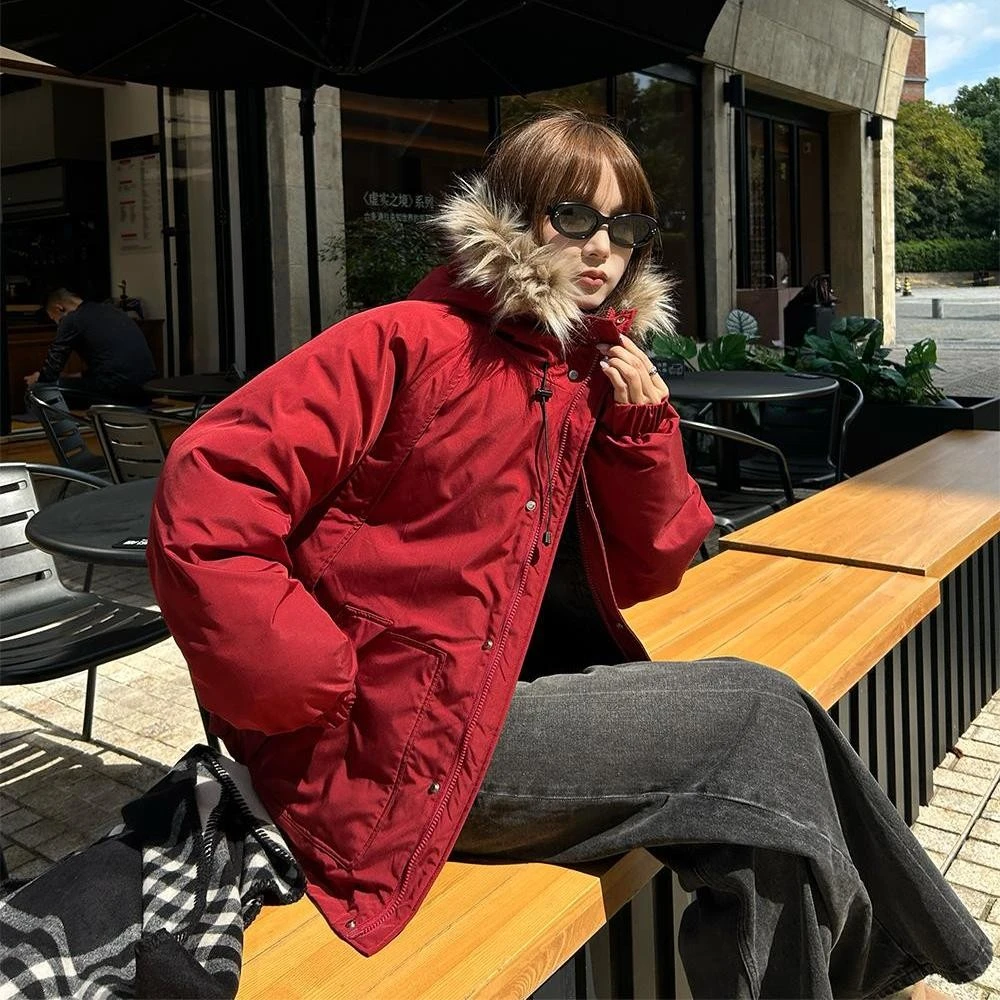 D YANGJUN 【年中福利】棉服棉衣上衣冬装女装毛领连帽工装派克服