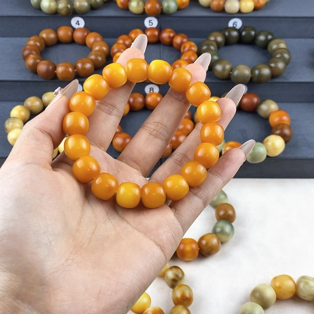 菩提根/象牙果手串建*蜜蜡黄色系卡13单圈15天工期