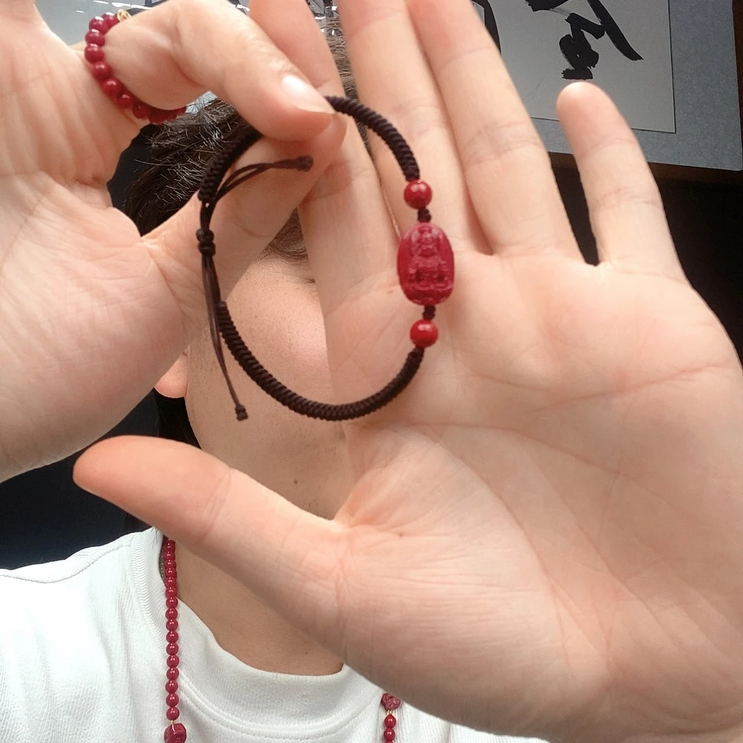 天然辰砂守护手编绳
