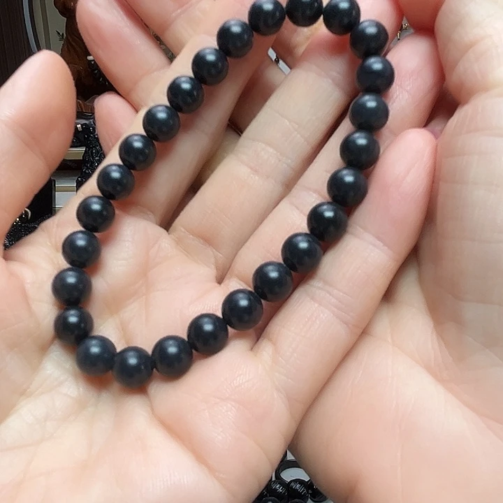 和田玉（墨玉）未镶嵌颈饰卡8圆珠福利款