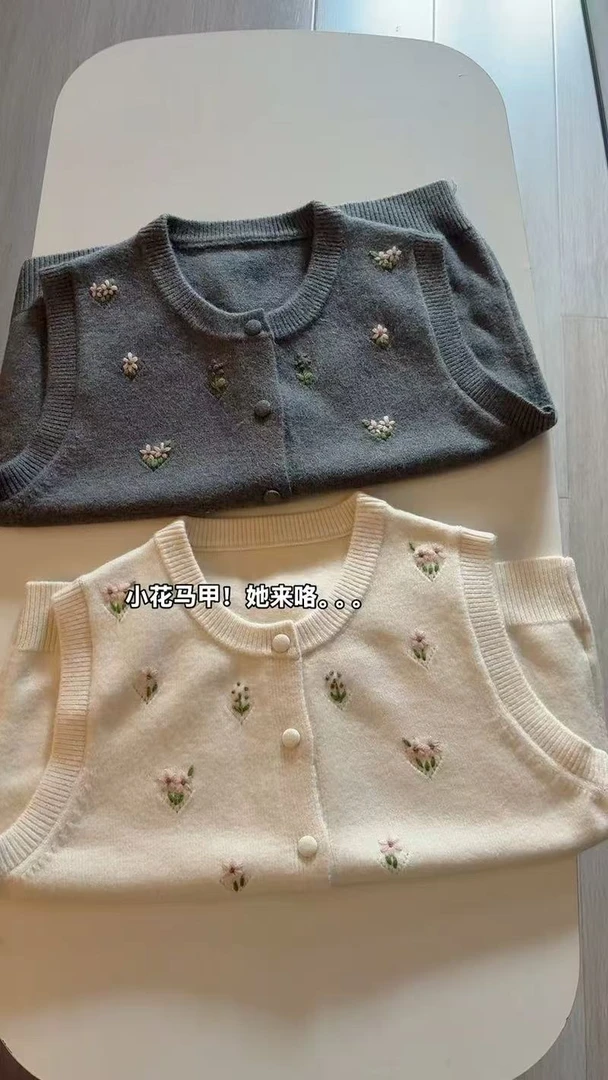 小花马甲。高品质~圆领针织马甲开衫93062