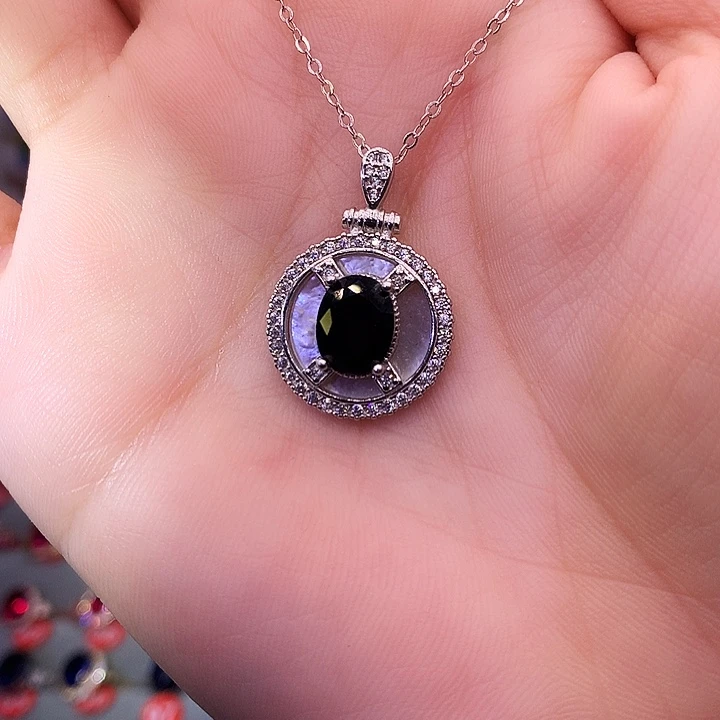 蓝宝石吊坠(赠链)银S925镶嵌