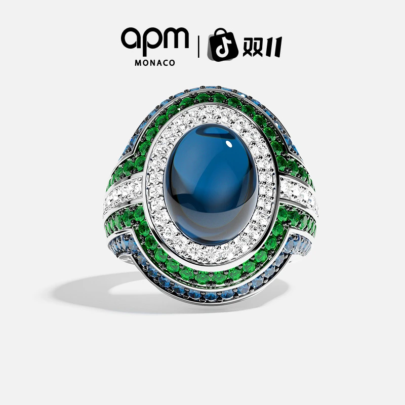 【双11狂欢】APM Monaco 个性蓝色戒指生日礼物小众设计银饰