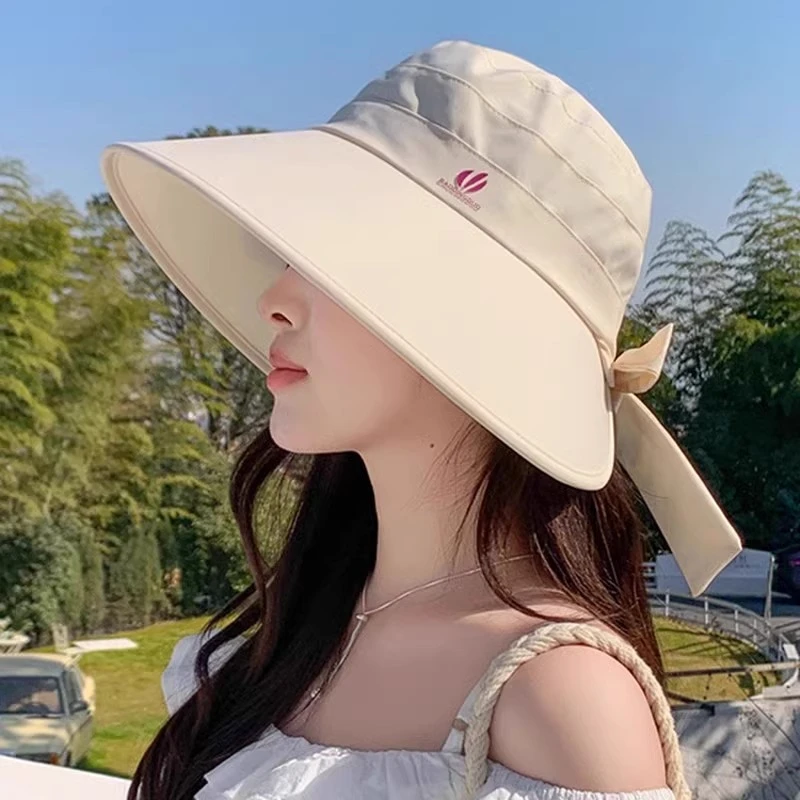 韩系简约蝴蝶结大檐百搭渔夫帽子女2025春夏季新款沙滩遮阳防晒帽