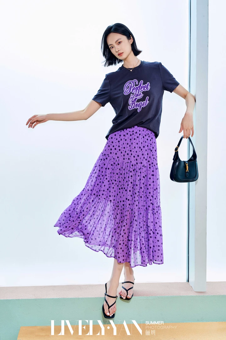 LIVELY·YAN夏季新款紫色印花半裙