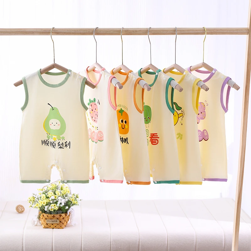 宝宝女童薄款无袖哈衣爬服卡通风外穿韩版无痕夏季可爱连体衣