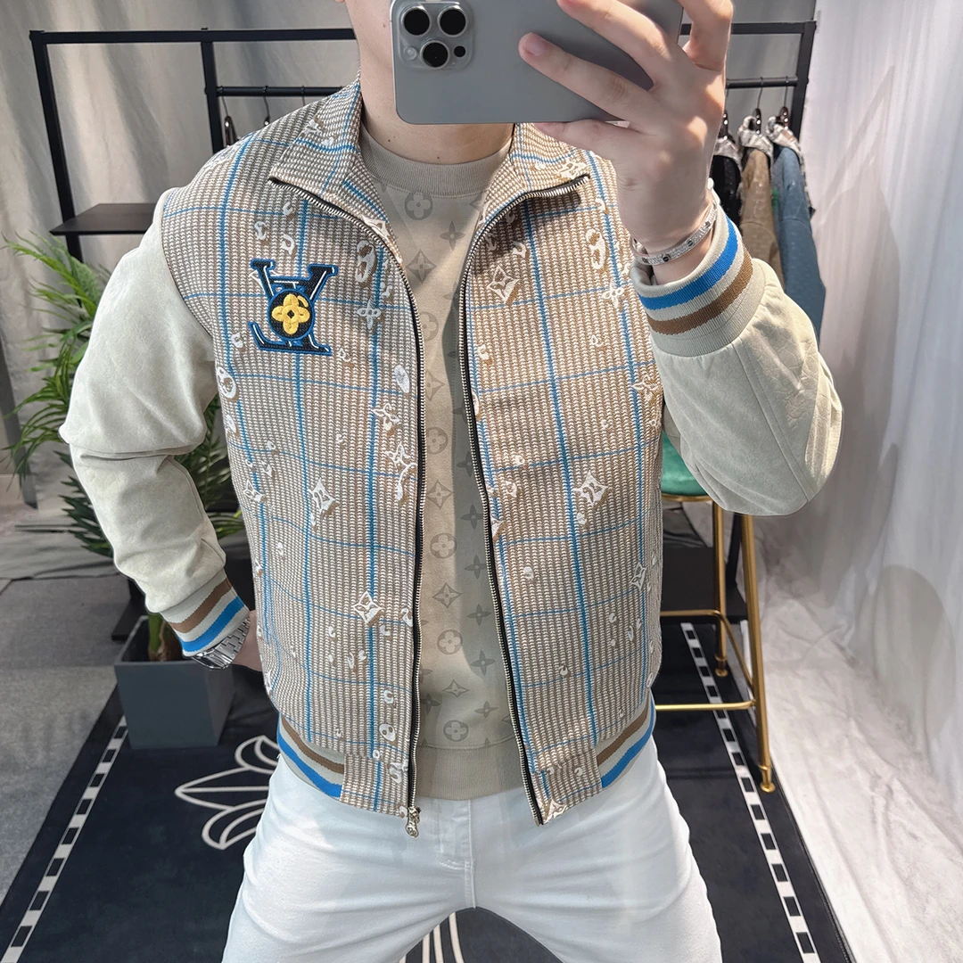 欧洲站高端欧货2025新款格子外套男士休闲夹克重工刺绣美式复古潮