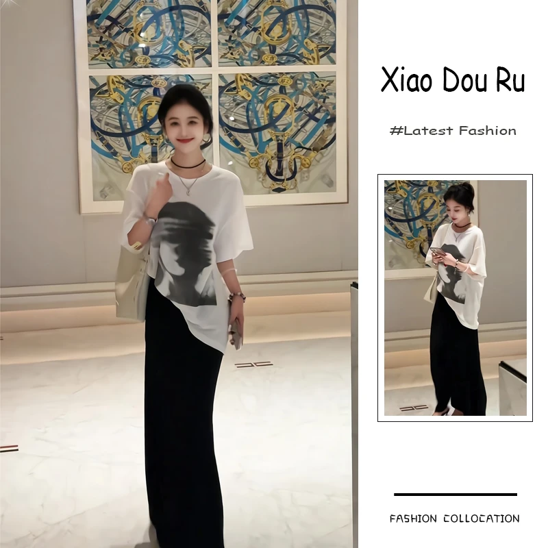 夏季流行穿搭一整套新款2025韩系御姐风减龄宽松短袖半身裙两件套