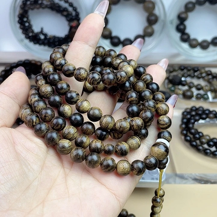 沉香手串园*越南芽庄白奇玉化留疤嘤子虎斑