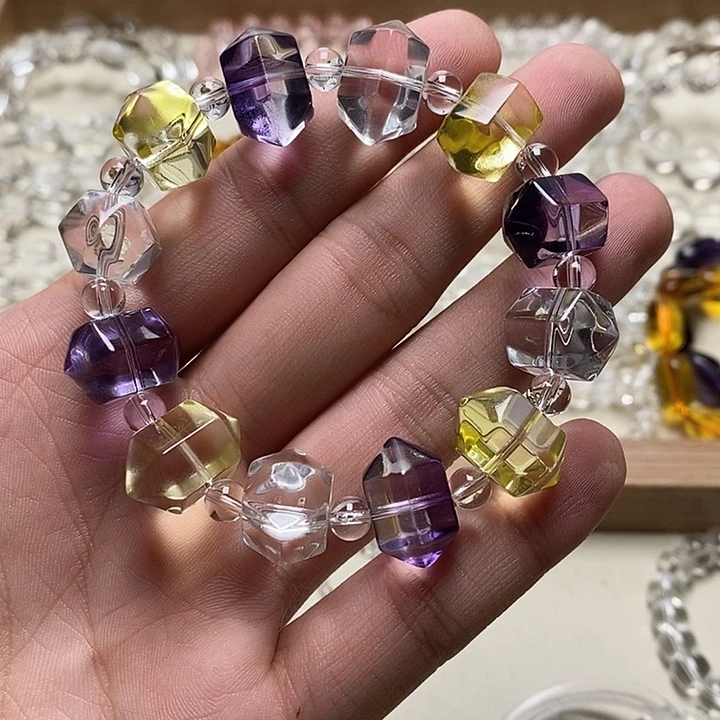 非金属卡19mm黄白紫双尖手串