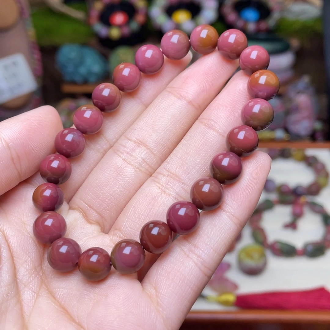 玛瑙/玉髓珠宝半成品未镶嵌盐源玛瑙桃红色手串