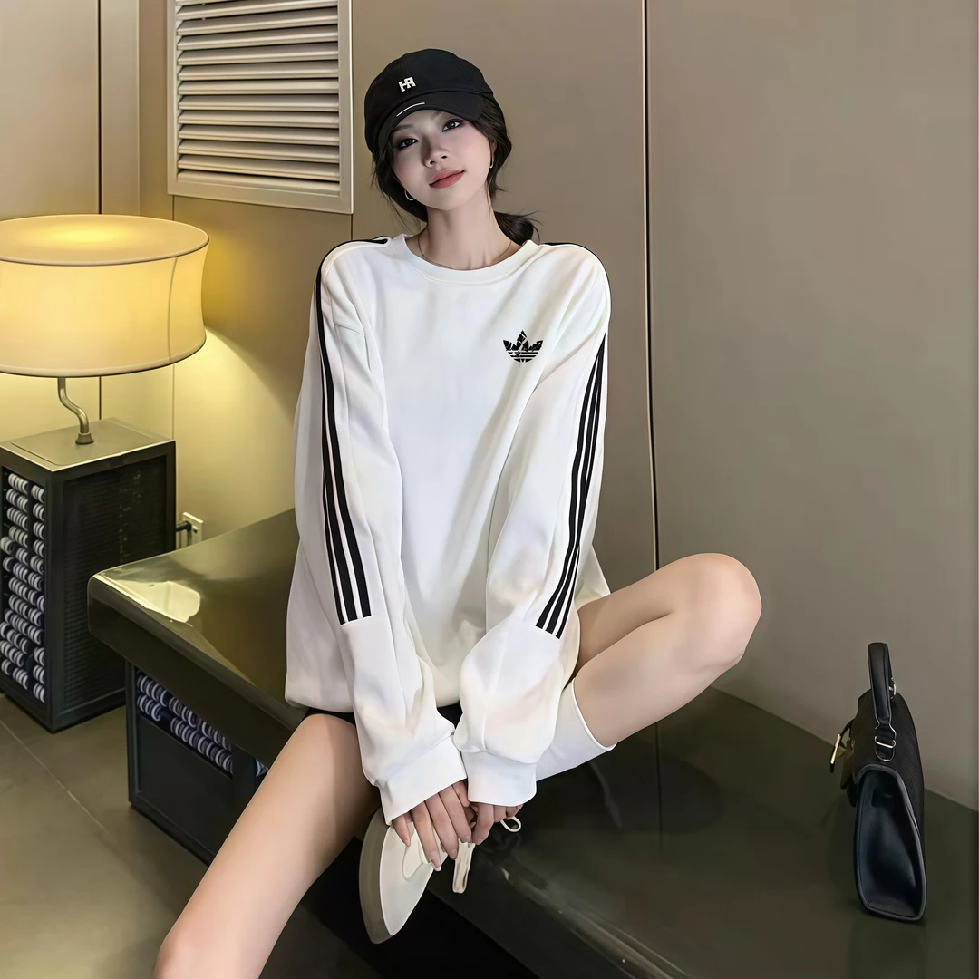 喜欢宽松拍大一码丨奥莱正品复古美式三条杠长袖卫衣2025新款正品