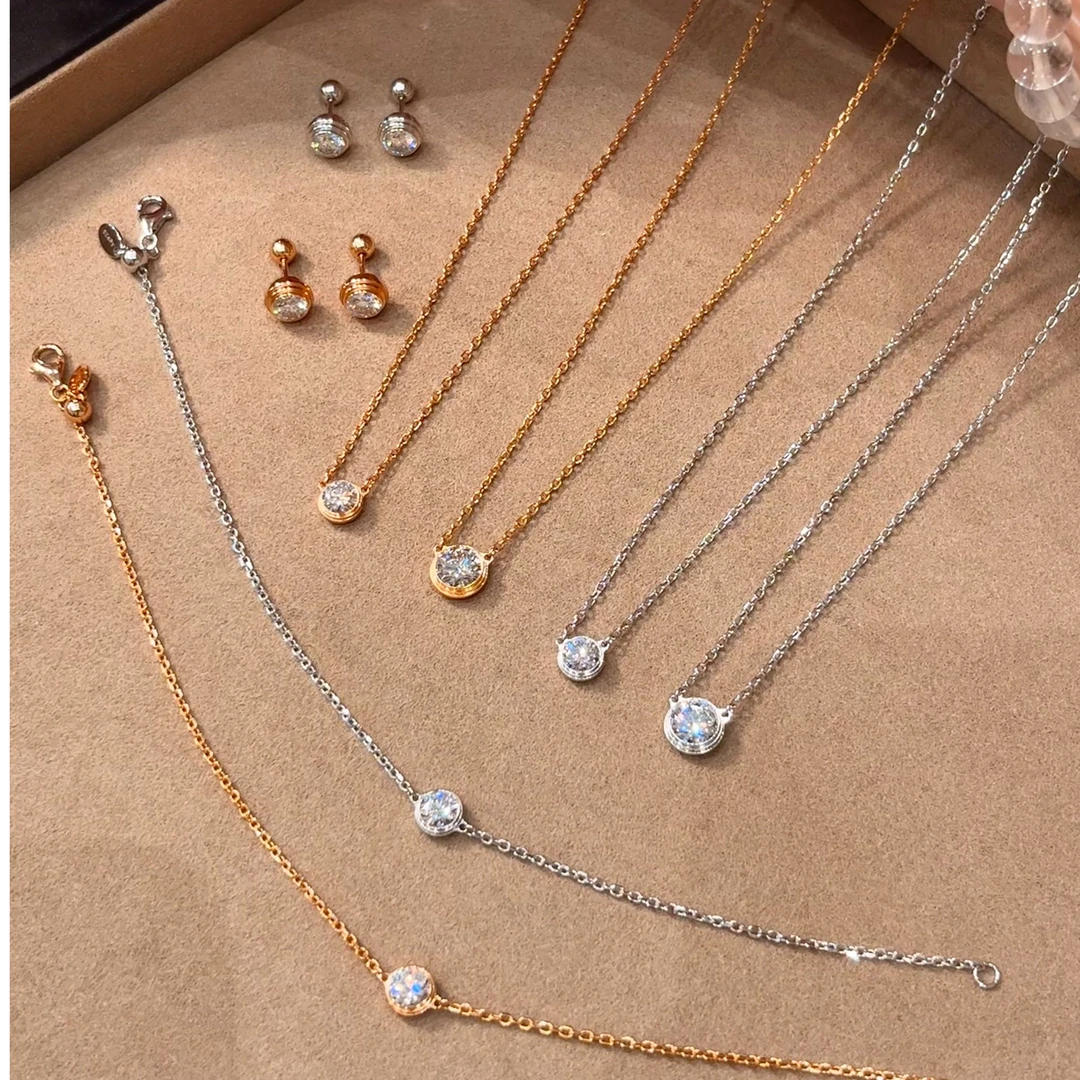 925银莫桑石耳饰 飞碟泡泡项链/耳钉 百搭简约时尚欧美小众轻奢