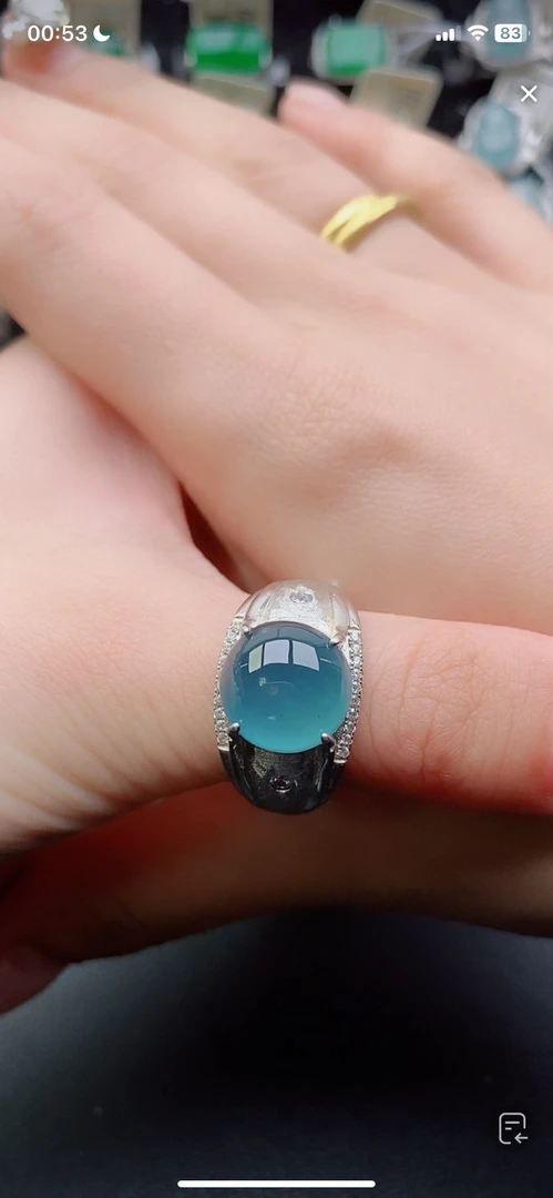 天然翡翠戒指s925银男戒