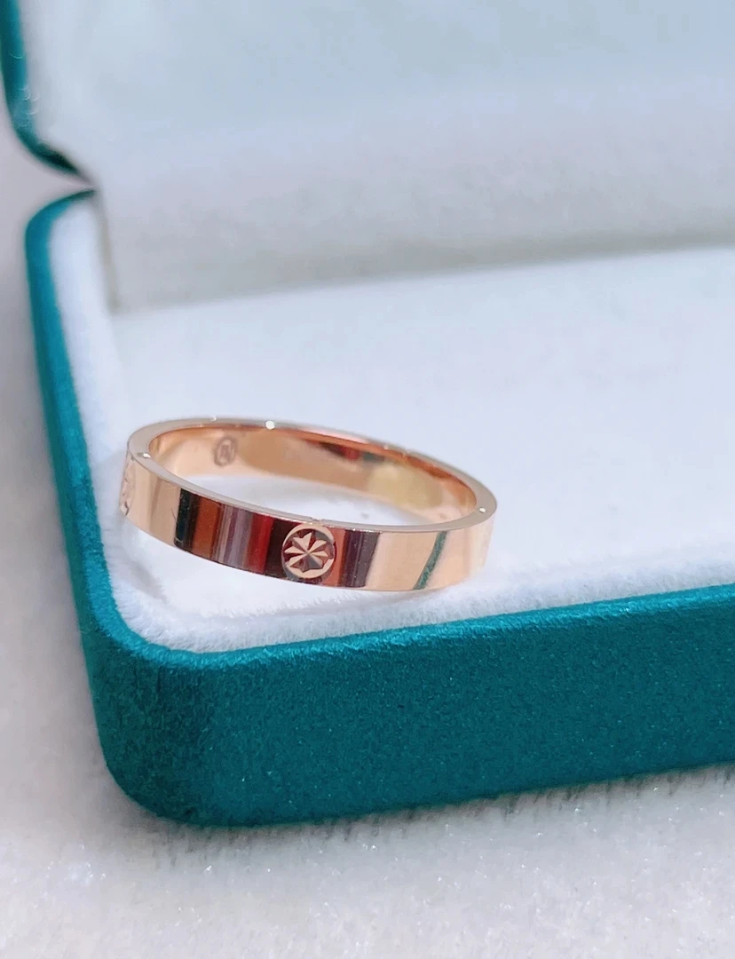 18k金米字车花3mm戒指21#