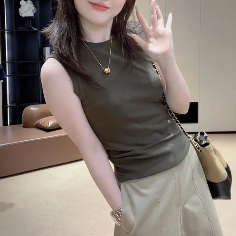 2025年夏季新款韩版时尚修身显瘦背心女休闲简约纯色透气潮流上衣