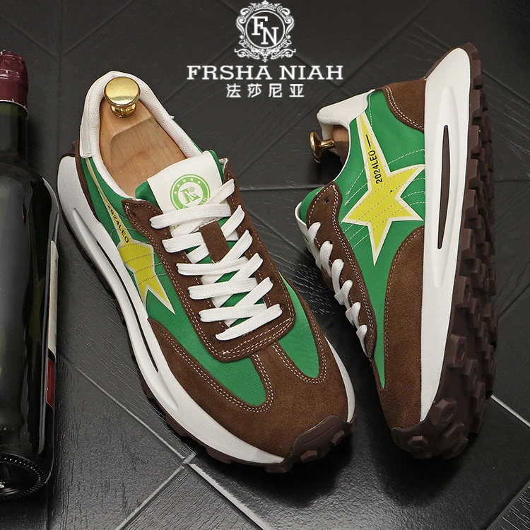 法莎尼亚夏季男士网面透气运动慢跑鞋拼色韩版潮流厚底舒适阿甘鞋