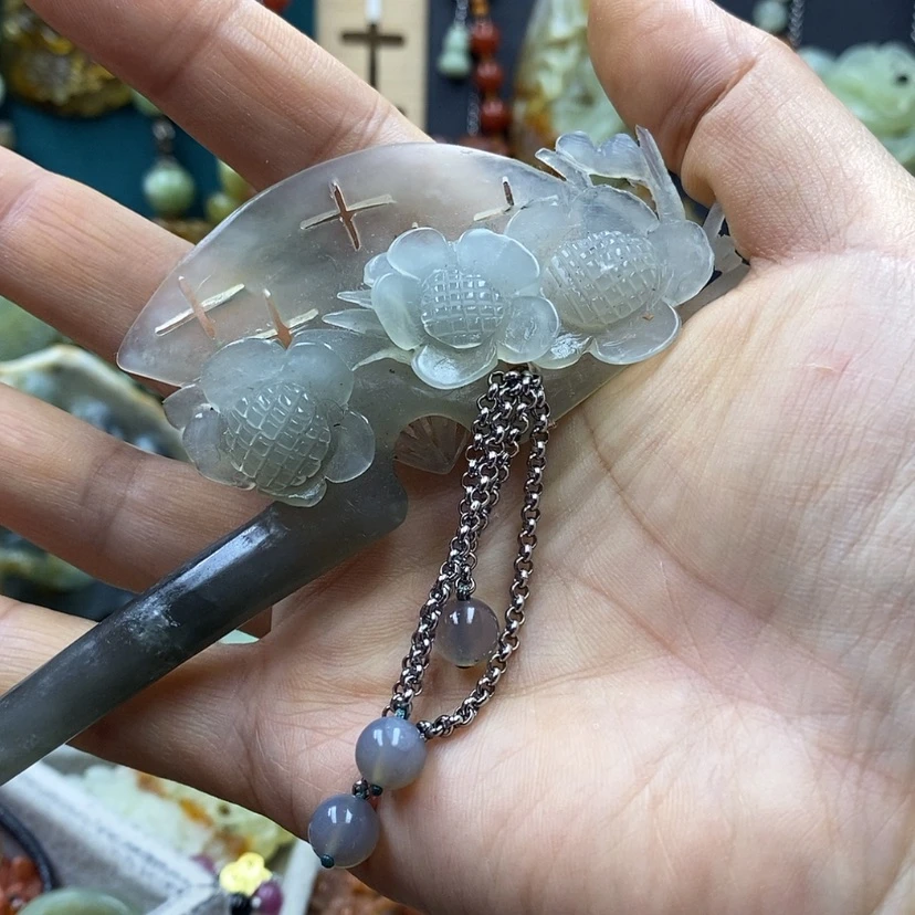 【闪购商品】蛇纹石玉发饰未镶嵌