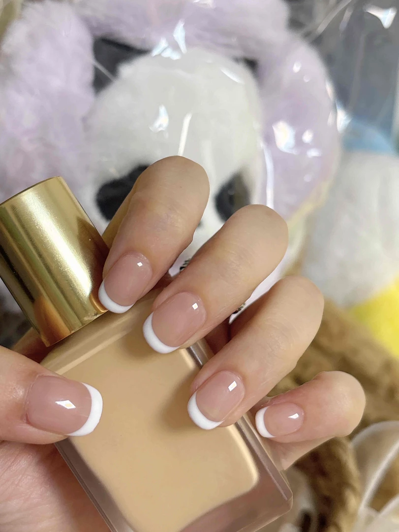 【裸色白法式】纯手工穿戴甲默认瑕疵完美勿扰no退no换