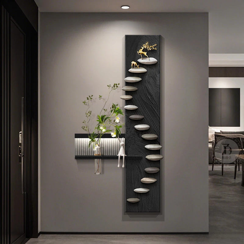 步步高升入户门玄关装饰画水培绿植走廊挂画高级感立体砂岩壁灯画