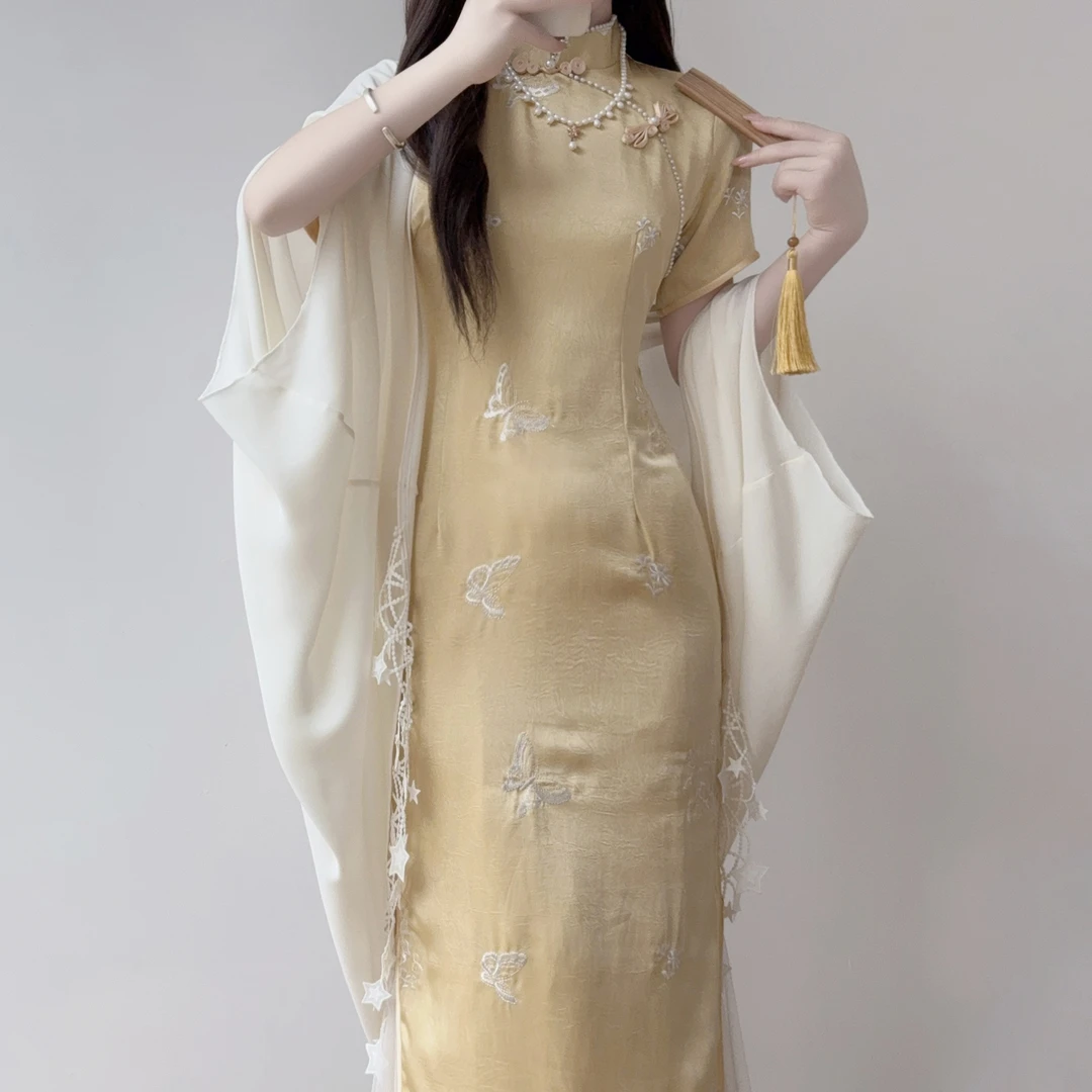 汀玥苓新中式旗袍2025新款改良年轻款国风少女夏季日常黄色连衣裙