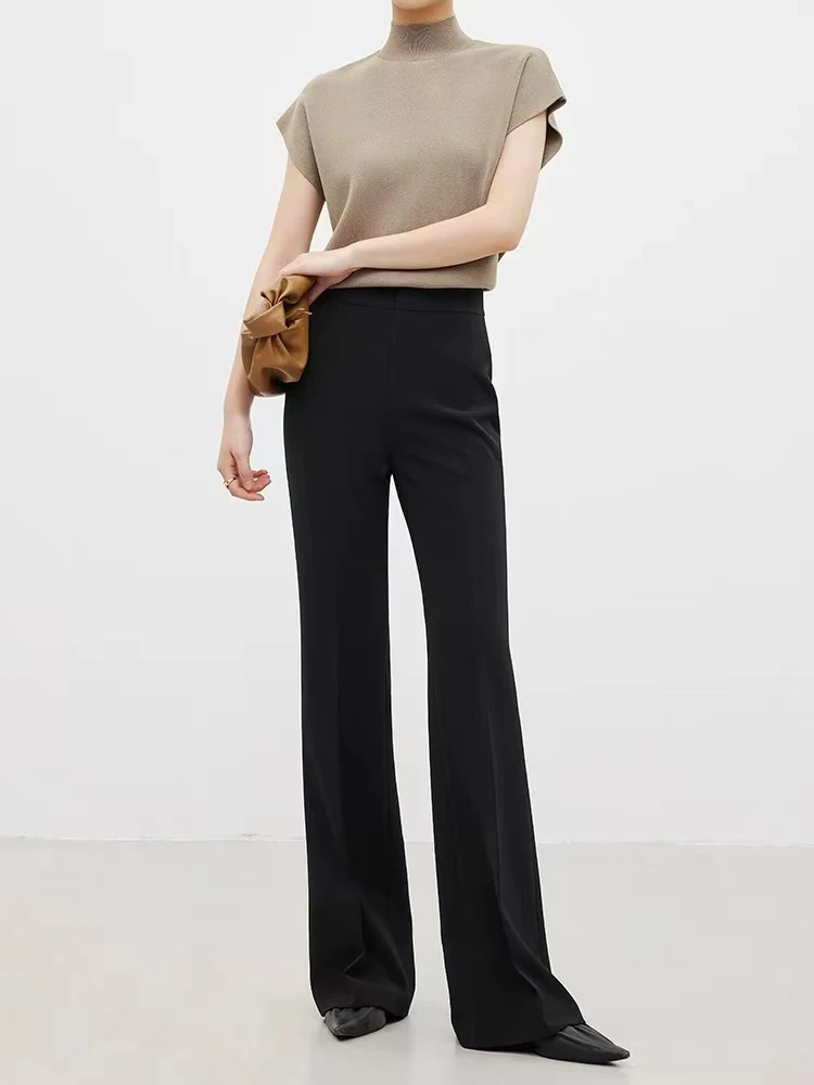 【胜华严选】黑色拖地裤-夏季垂感高腰超模神裤6502