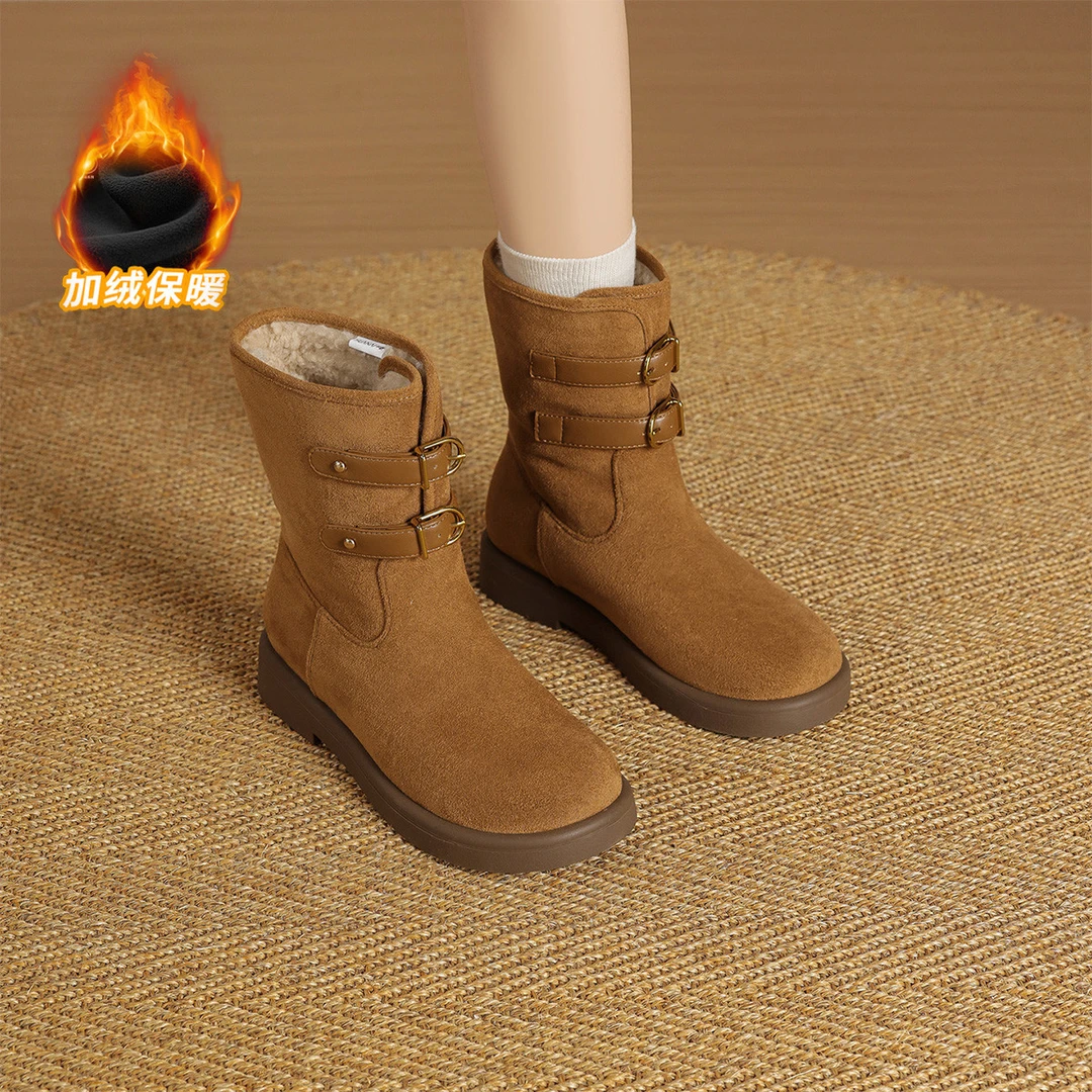 华耐雪地靴女款2025冬季新款加绒保暖短靴小个子显瘦西部时装棉靴