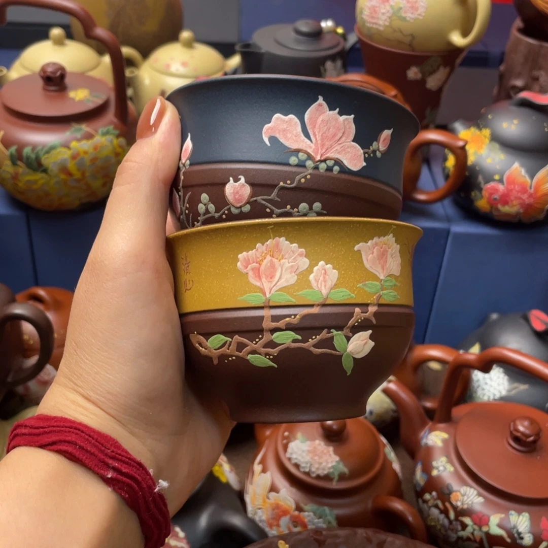 紫泥茶杯紫砂主人杯160cc*2