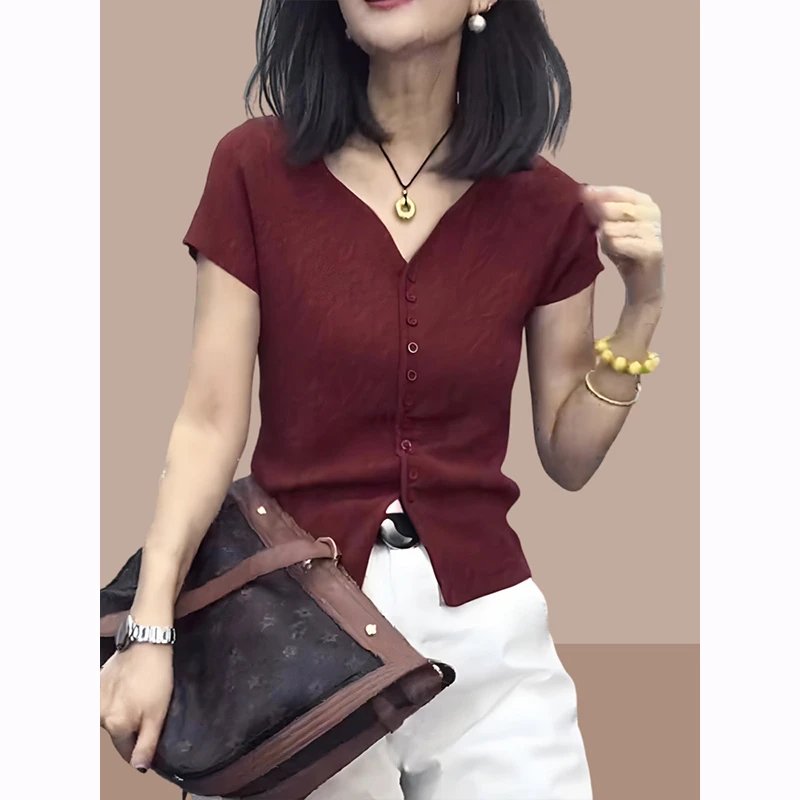 修身显瘦时尚百搭休闲小衫2025夏季新款小众炸街高级感女装体恤衫
